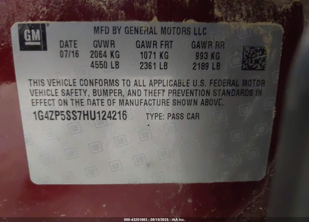 2017 BUICK LACROSSE ESSENCE VIN: 1G4ZP5SS7HU124216