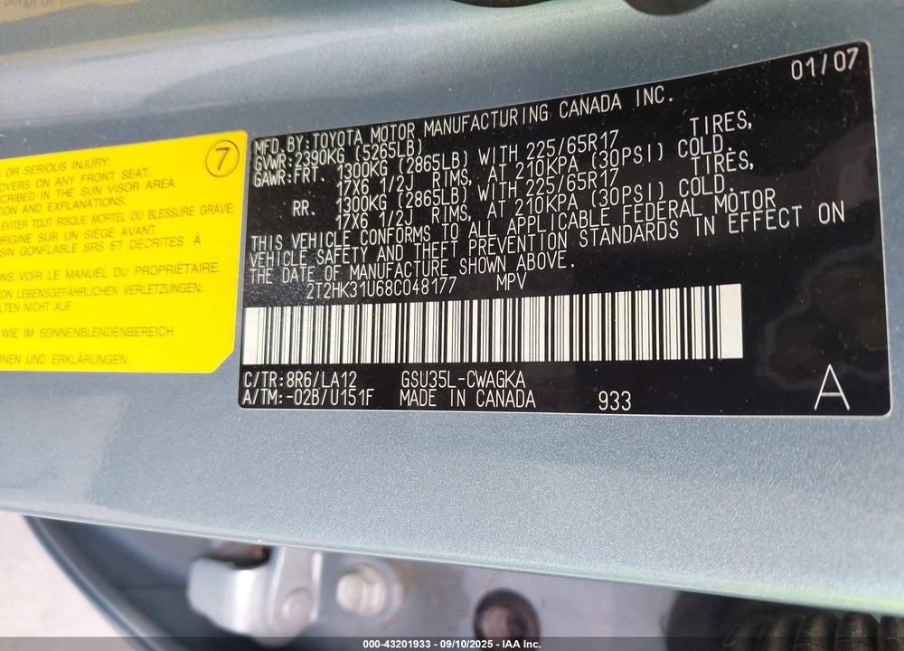 2008 LEXUS RX 350 VIN: 2T2HK31U68C048177