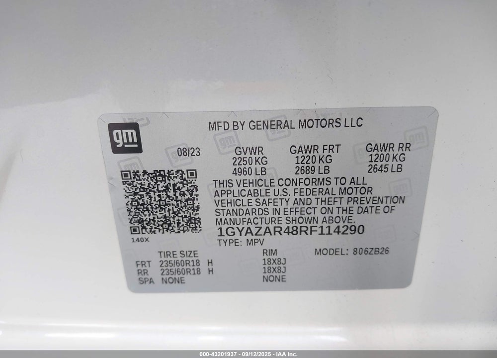 2024 CADILLAC XT4 VIN: 1GYAZAR48RF114290