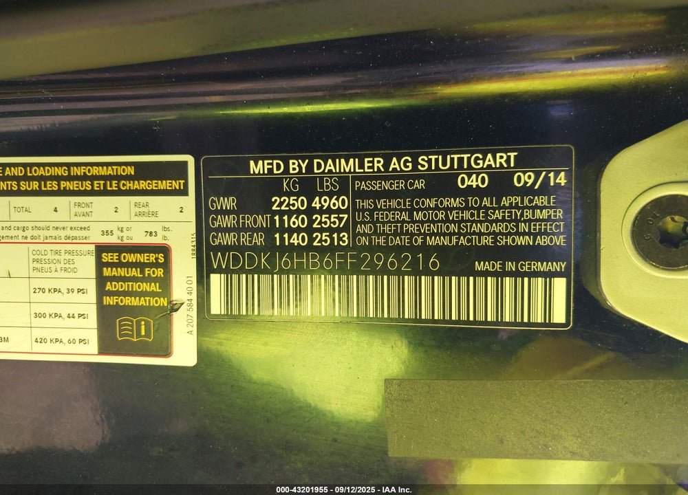 2015 MERCEDES-BENZ E-CLASS VIN: WDDKJ6HB6FF296216