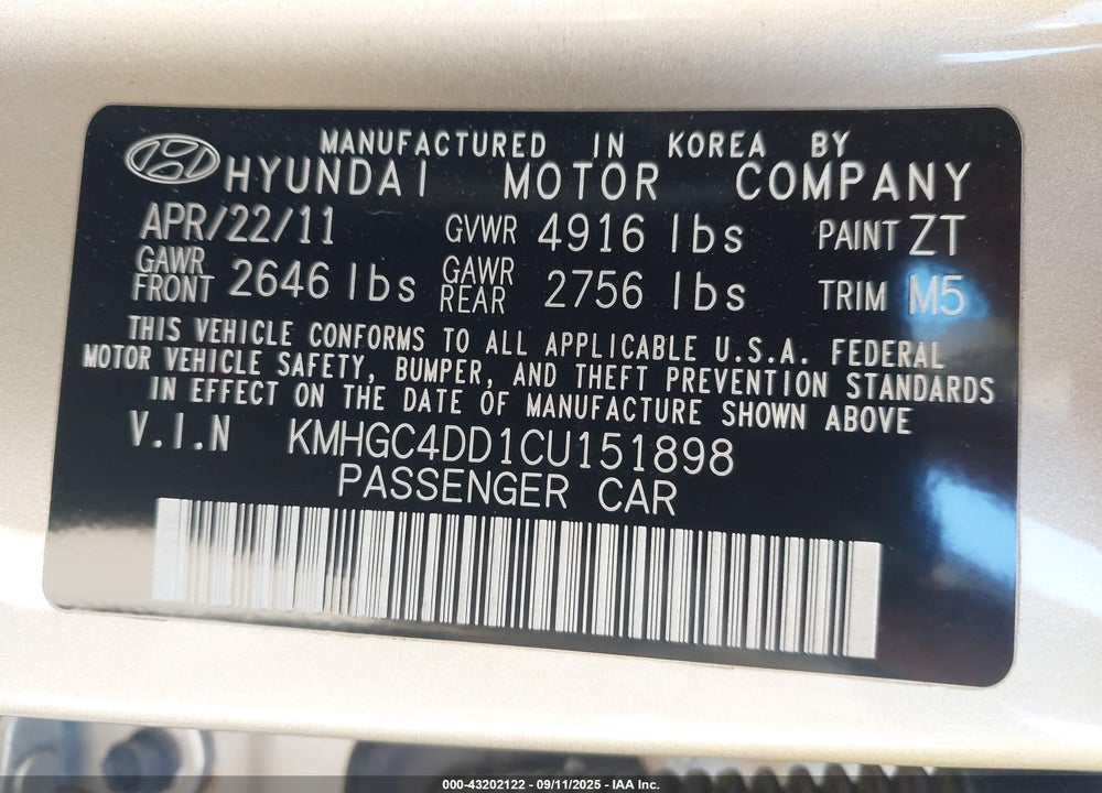 2012 HYUNDAI GENESIS 3.8 VIN: KMHGC4DD1CU151898
