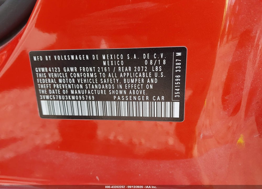 2019 VOLKSWAGEN JETTA VIN: 3VWC57BU3KM095769