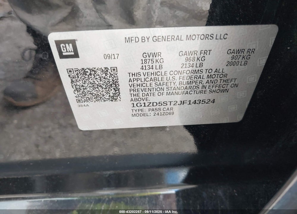 2018 CHEVROLET MALIBU LT VIN: 1G1ZD5ST2JF143524