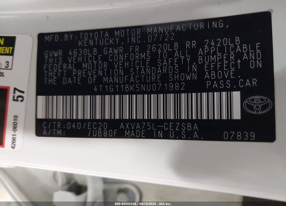 2022 TOYOTA CAMRY SE NIGHTSHADE SPECIAL AWD VIN: 4T1G11BK5NU071982