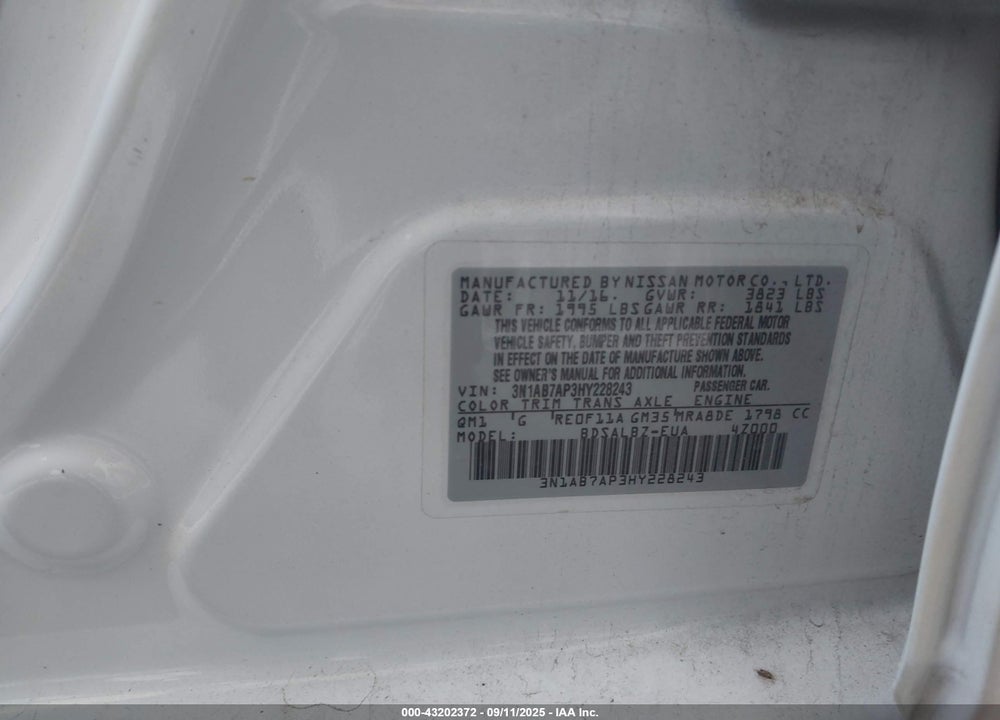 2017 NISSAN SENTRA VIN: 3N1AB7AP3HY228243