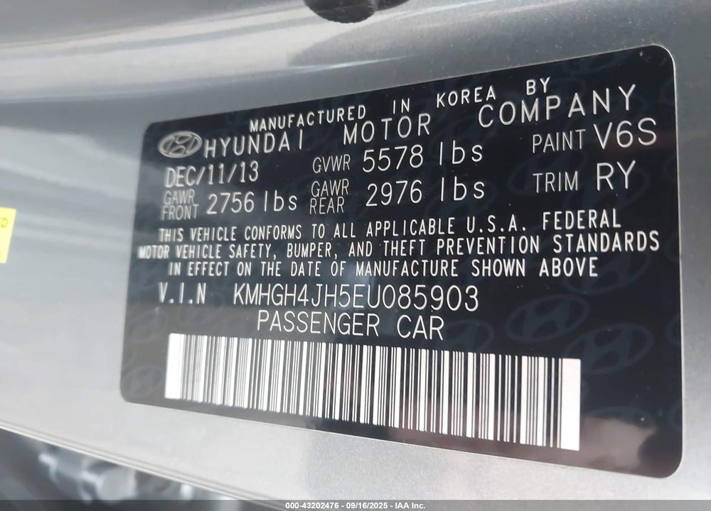 2014 HYUNDAI EQUUS VIN: KMHGH4JH5EU085903