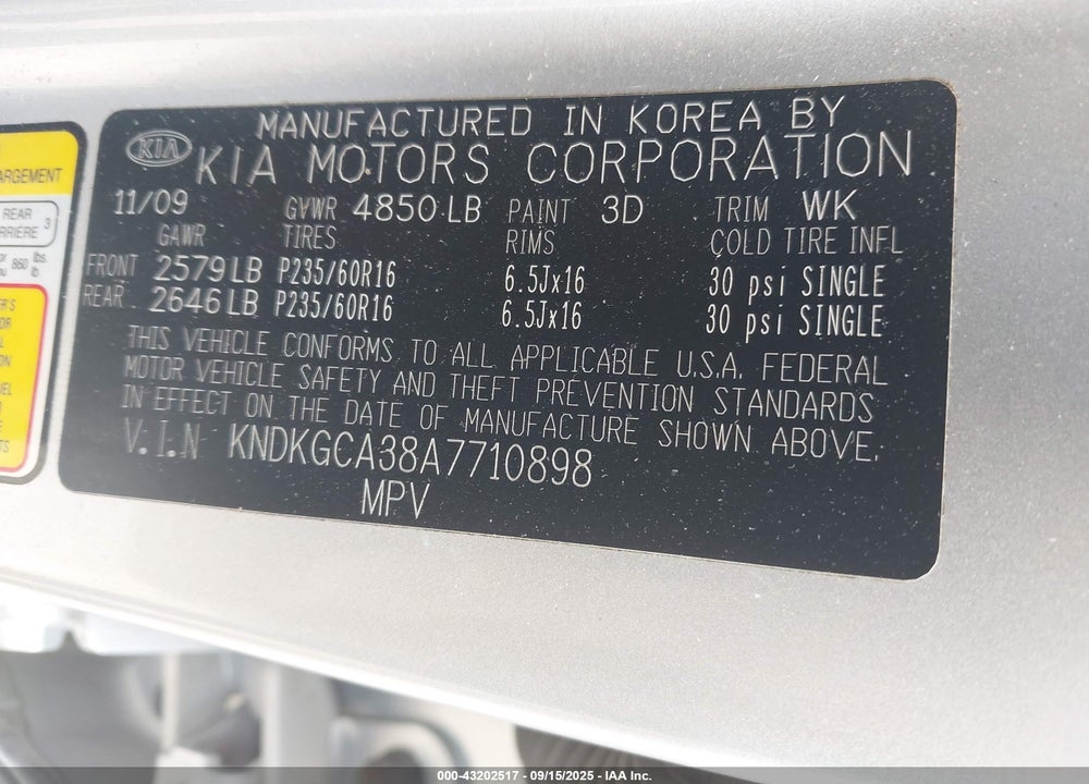 2010 KIA SPORTAGE VIN: KNDKGCA38A7710898