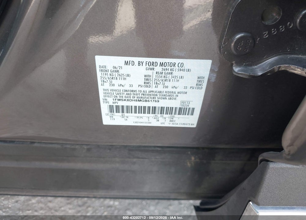 2021 FORD EXPLORER VIN: 1FMSK8DH8MGB61769