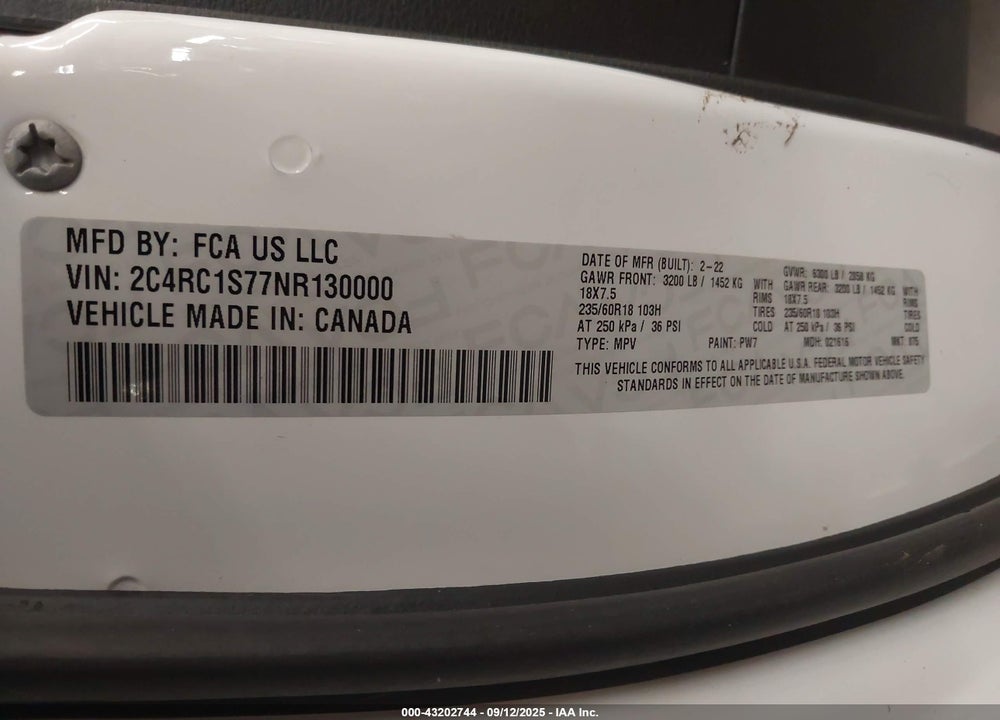 2022 CHRYSLER PACIFICA HYBRID LIMITED VIN: 2C4RC1S77NR130000