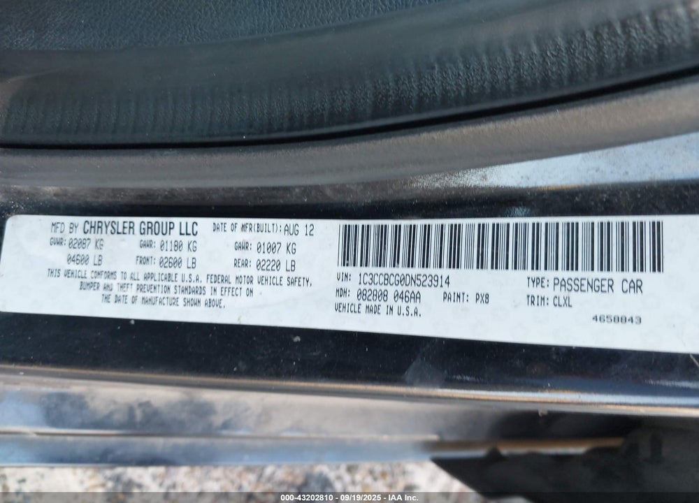 2013 CHRYSLER 200 LIMITED VIN: 1C3CCBCG0DN523914