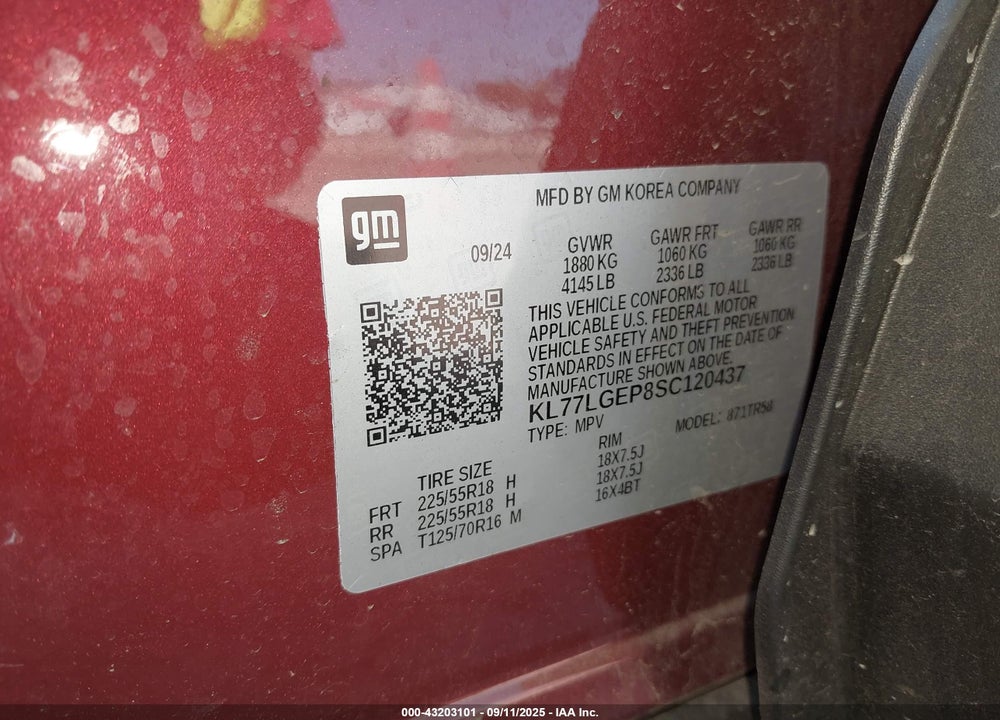 2025 CHEVROLET TRAX VIN: KL77LGEP8SC120437
