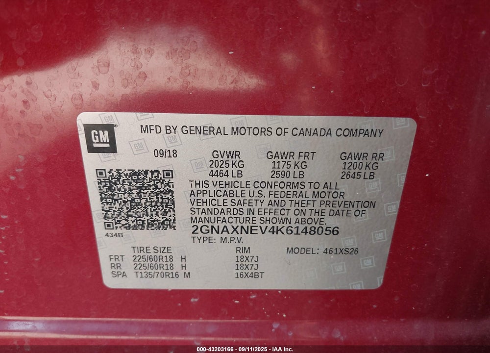 2019 CHEVROLET EQUINOX PREMIER VIN: 2GNAXNEV4K6148056