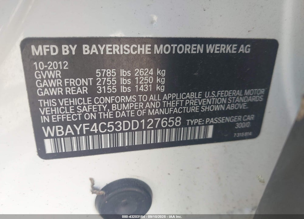 2013 BMW 740LI XDRIVE VIN: WBAYF4C53DD127658