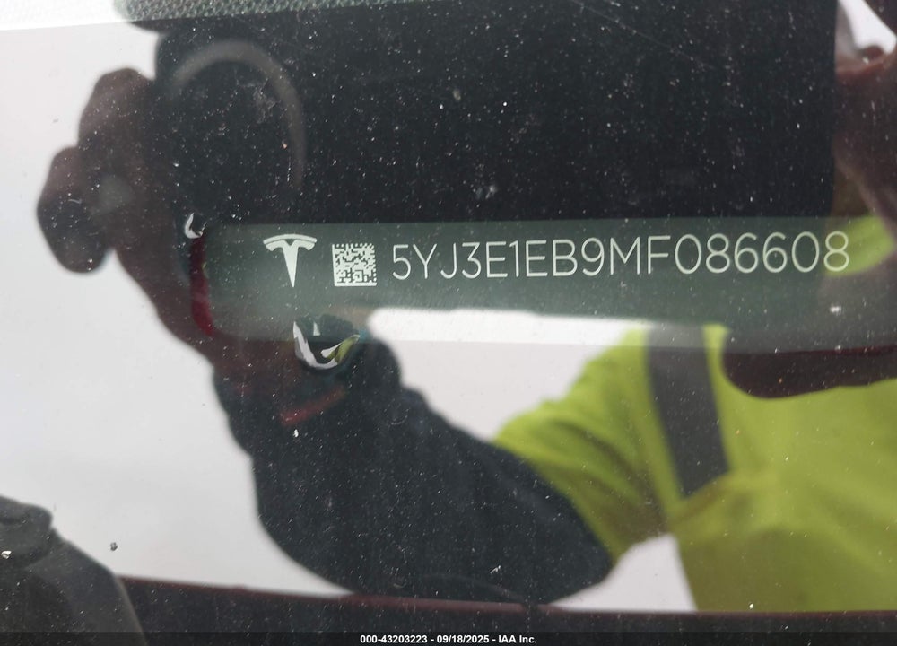 2021 TESLA MODEL 3 VIN: 5YJ3E1EB9MF086608