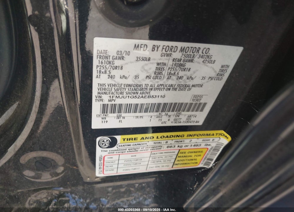 2010 FORD EXPEDITION VIN: 1FMJU1G52AEB53110