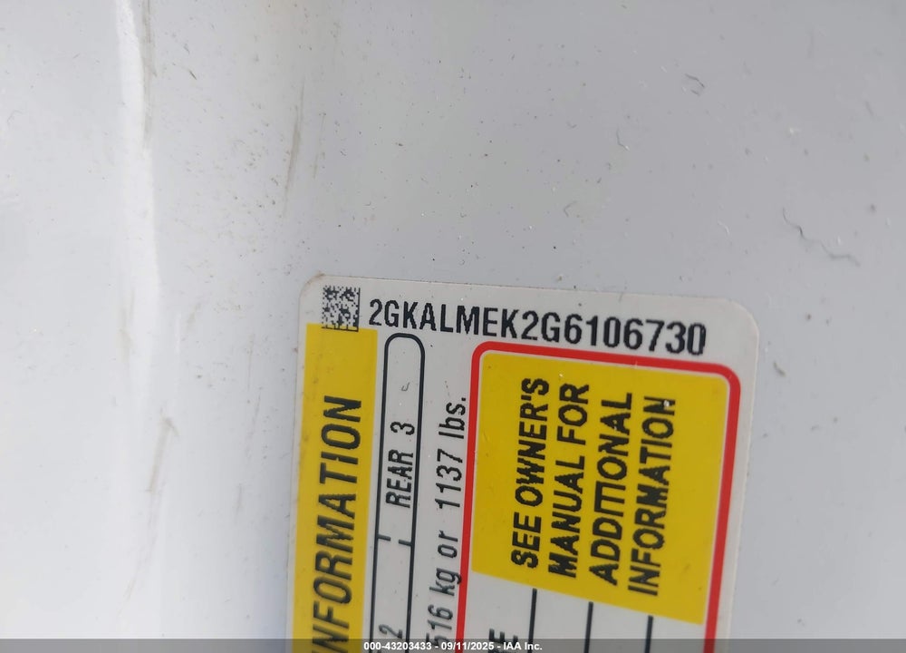 2016 GMC TERRAIN VIN: 2GKALMEK2G6106730