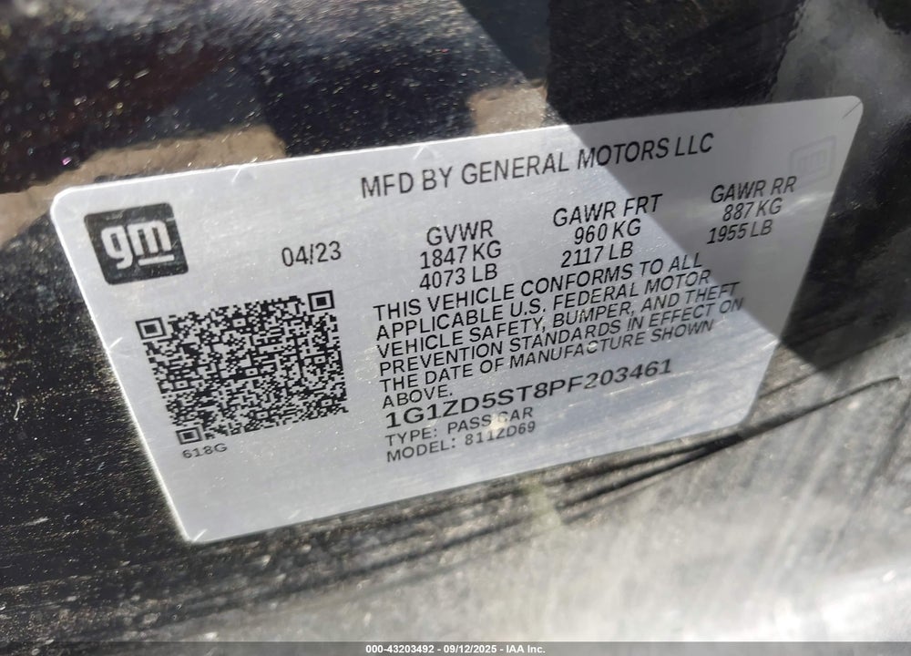2023 CHEVROLET MALIBU VIN: 1G1ZD5ST8PF203461