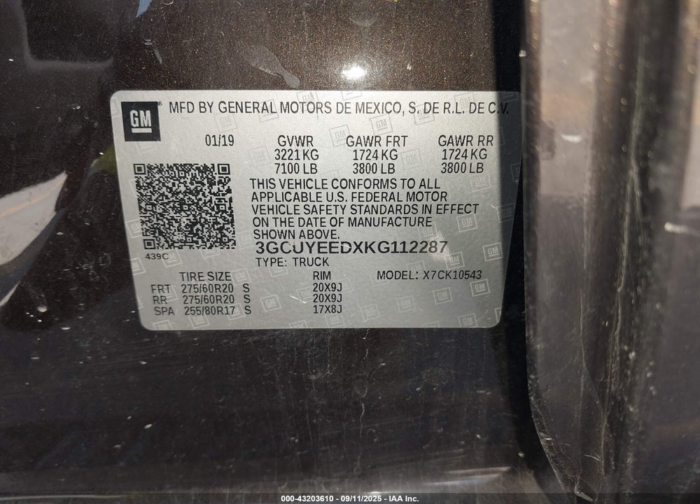 2019 CHEVROLET SILVERADO 1500 RST VIN: 3GCUYEEDXKG112287