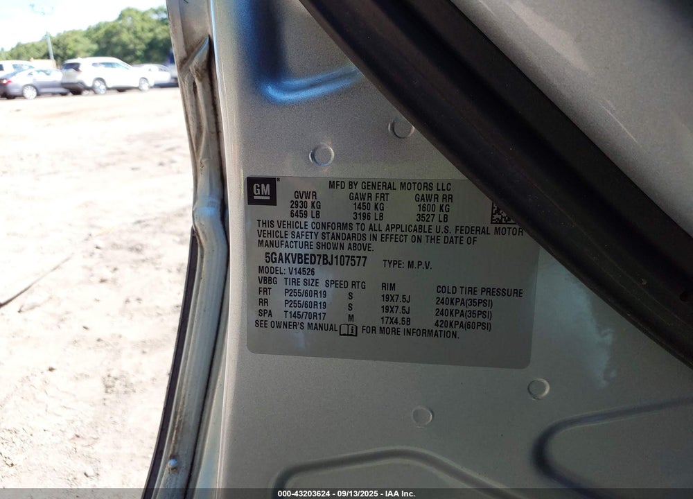2011 BUICK ENCLAVE VIN: 5GAKVBED7BJ107577