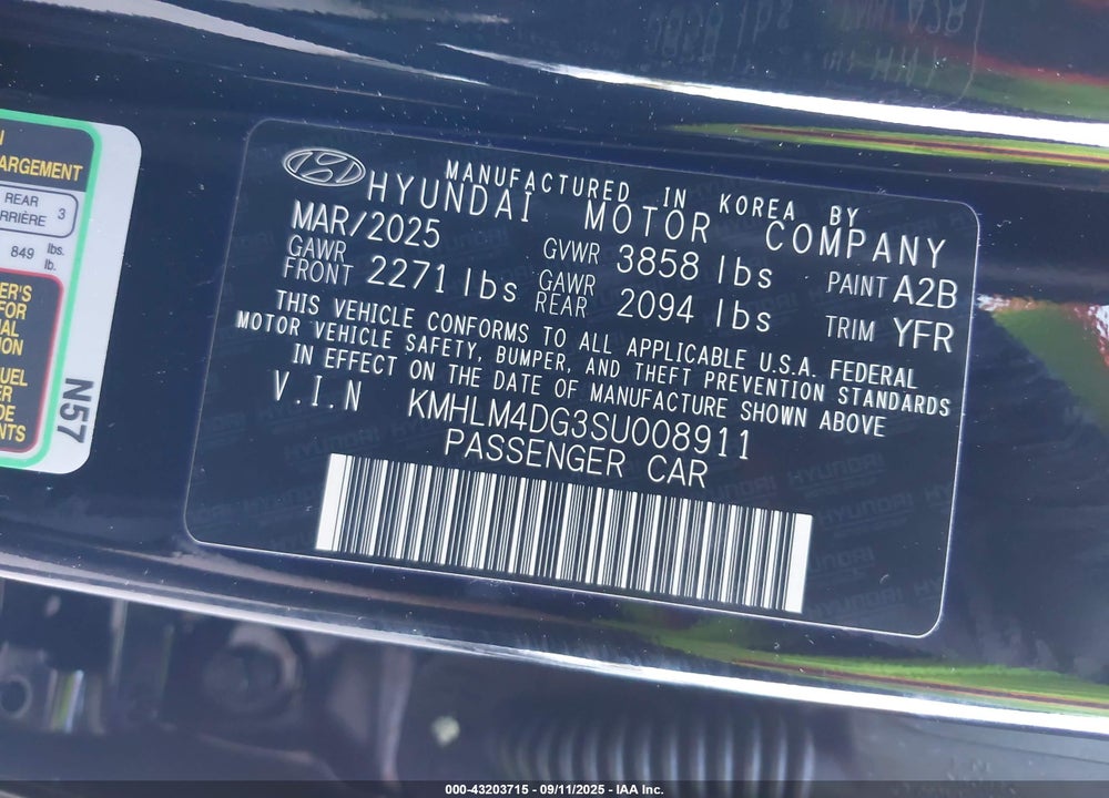 2025 HYUNDAI ELANTRA VIN: KMHLM4DG3SU008911