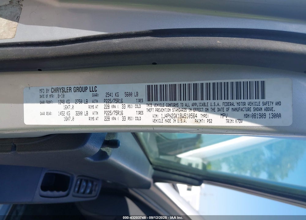 2011 JEEP LIBERTY SPORT VIN: 1J4PN2GK1BW510564