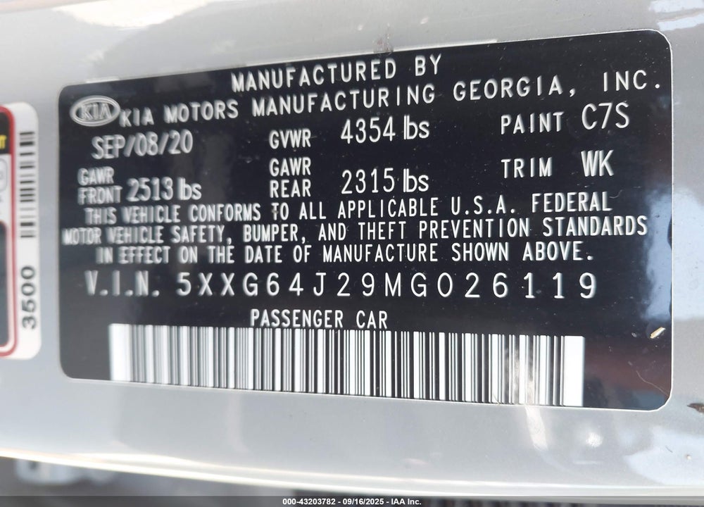 2021 KIA K5 VIN: 5XXG64J29MG026119