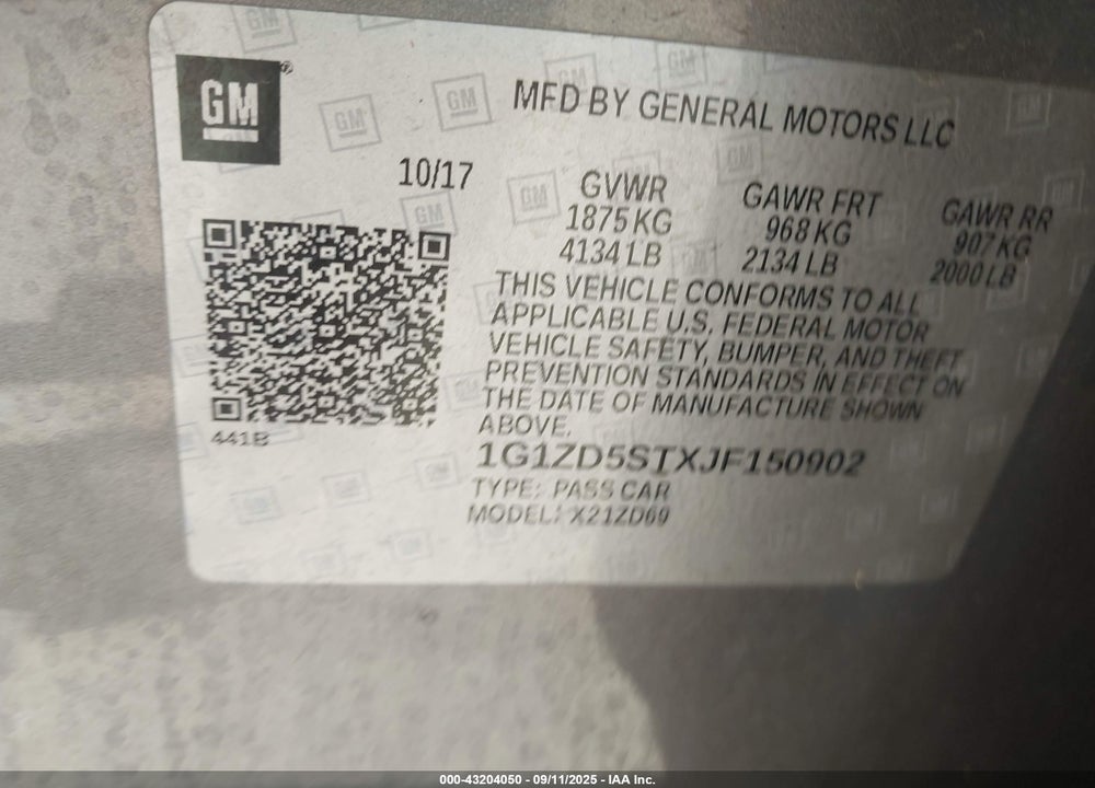 2018 CHEVROLET MALIBU VIN: 1G1ZD5STXJF150902