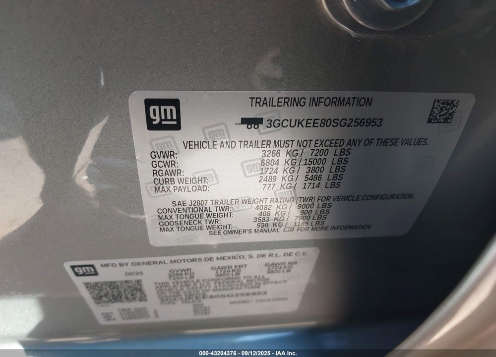 2025 CHEVROLET SILVERADO 1500 4WD SHORT BED RST VIN: 3GCUKEE80SG256953