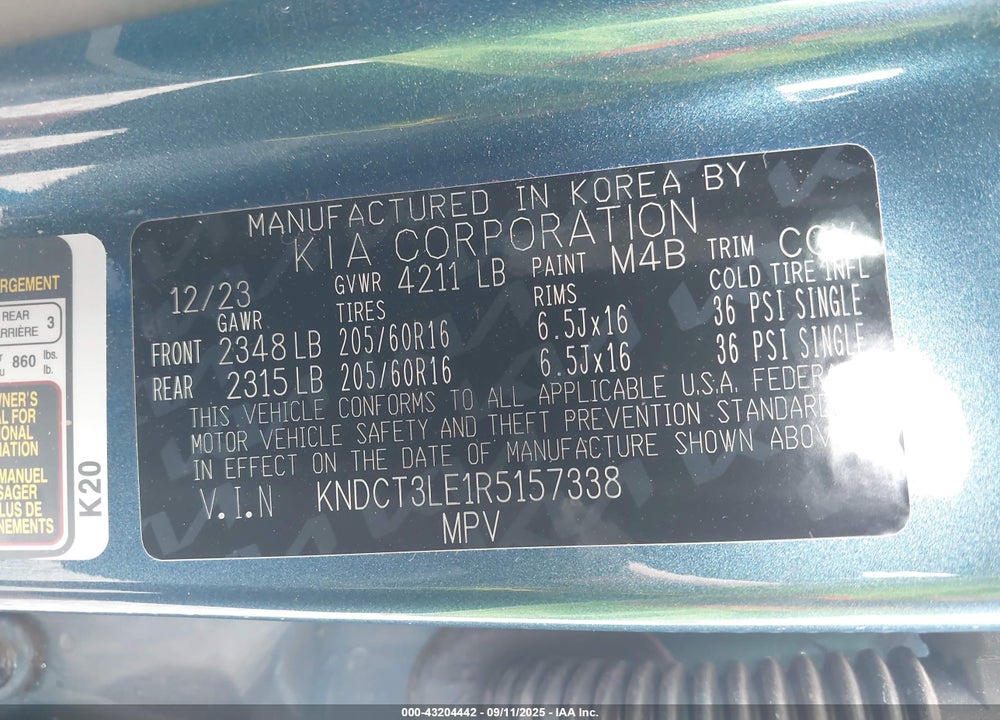 2024 KIA NIRO VIN: KNDCT3LE1R5157338