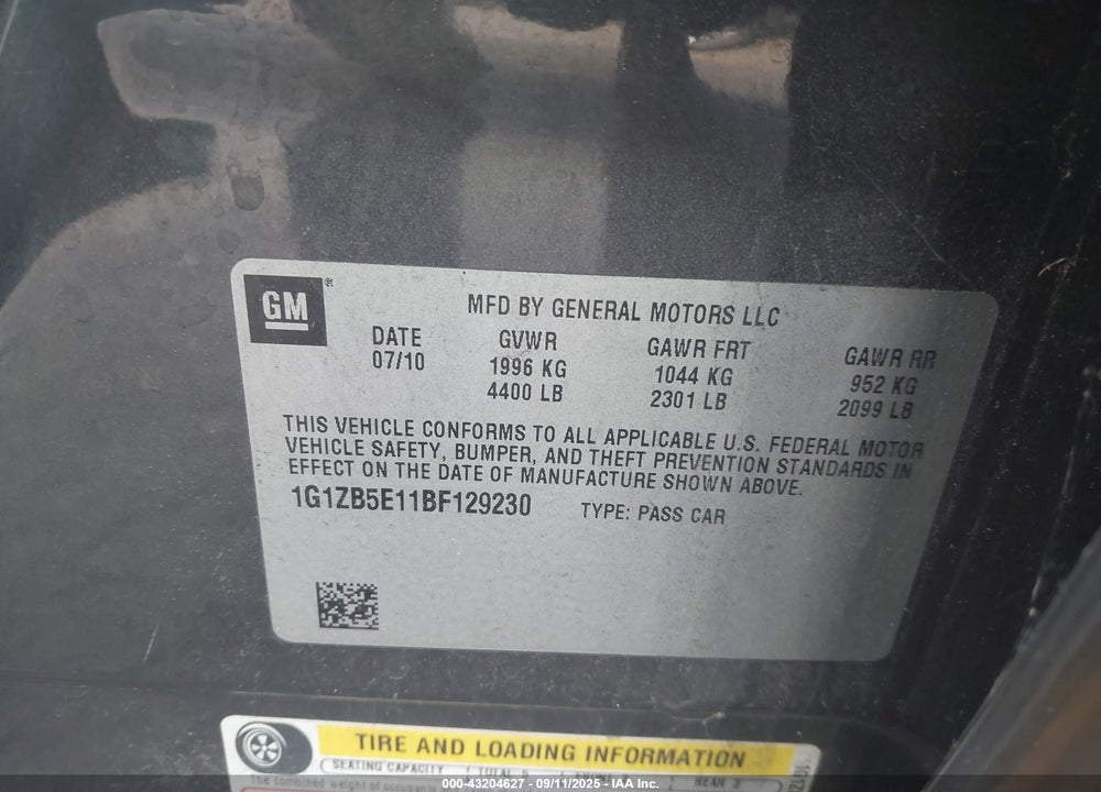 2011 CHEVROLET MALIBU LS VIN: 1G1ZB5E11BF129230