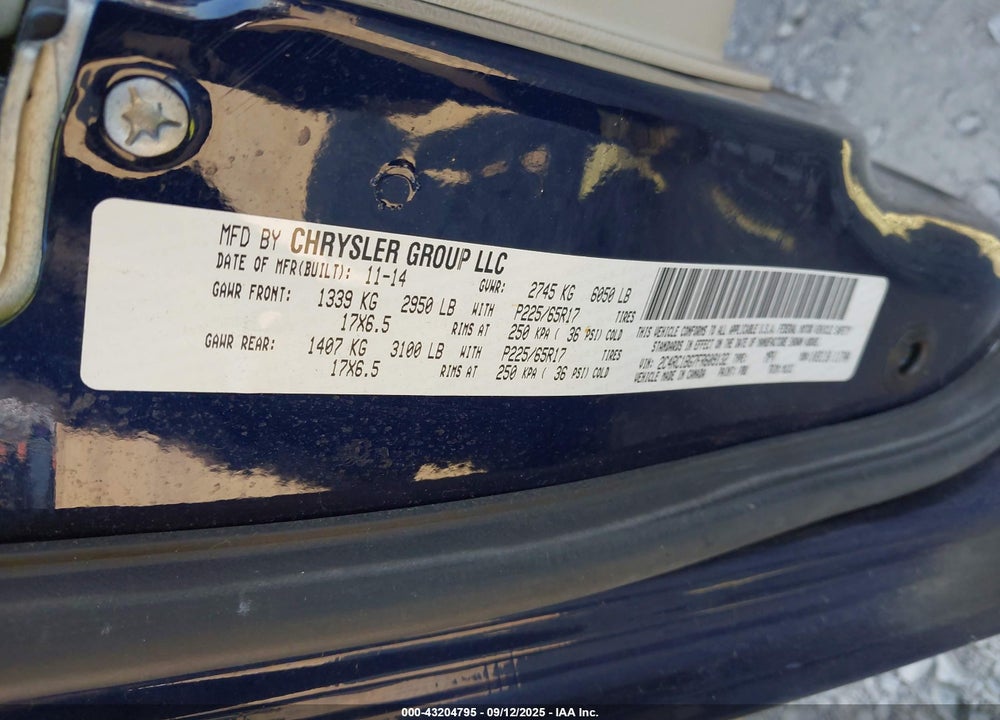 2015 CHRYSLER TOWN & COUNTRY VIN: 2C4RC1BG7FR609132