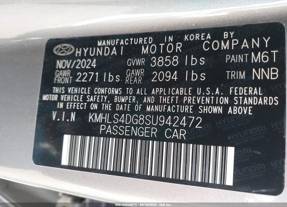 2025 HYUNDAI ELANTRA VIN: KMHLS4DG8SU942472