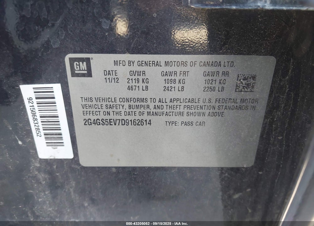 2013 BUICK REGAL TURBO PREMIUM 1 VIN: 2G4GS5EV7D9162614