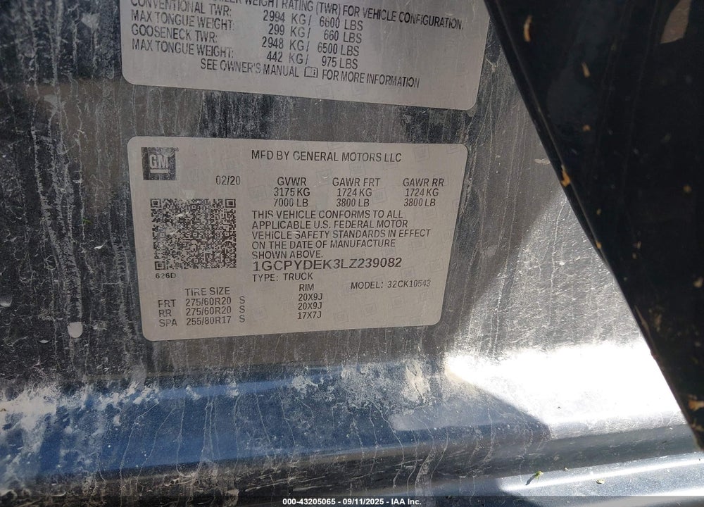 2020 CHEVROLET SILVERADO 1500 VIN: 1GCPYDEK3LZ239082