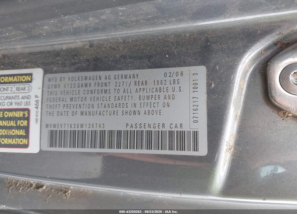 2006 VOLKSWAGEN GTI VIN: WVWEV71K36W136743