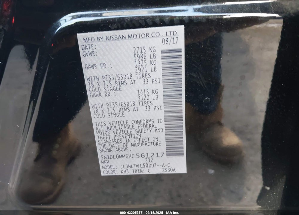 2017 INFINITI QX60 VIN: 5N1DL0MM6HC561217