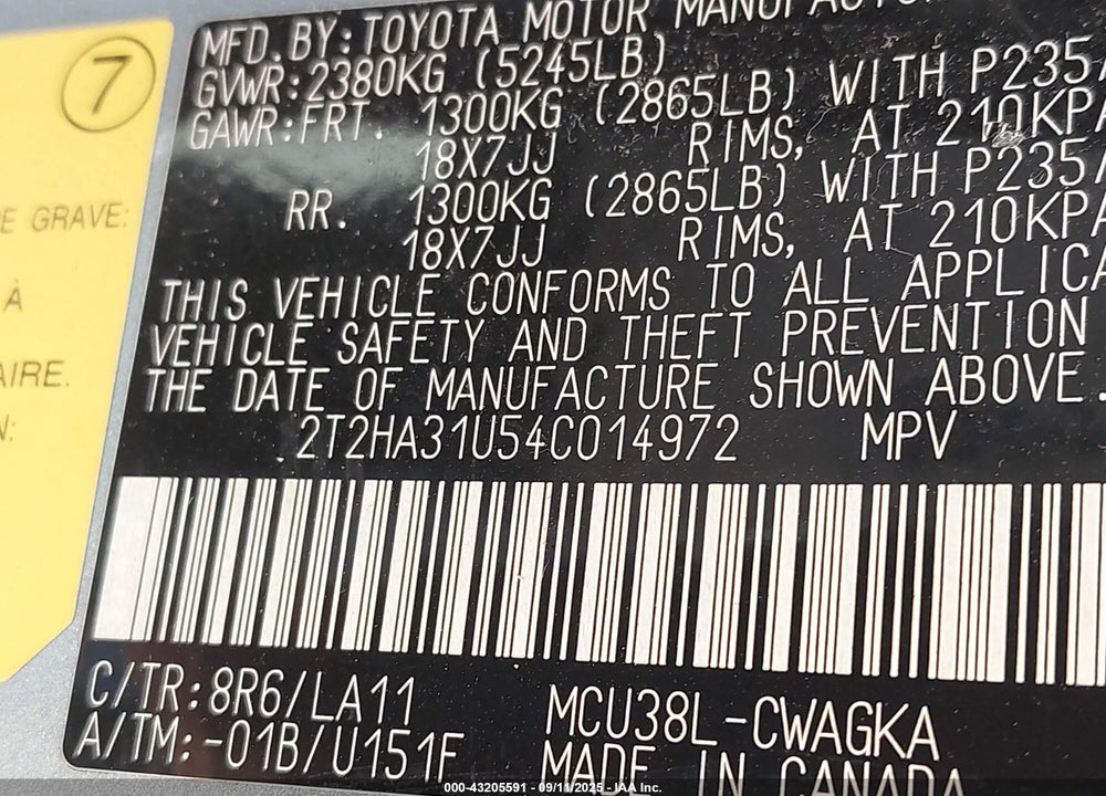 2004 LEXUS RX 330 VIN: 2T2HA31U54C014972