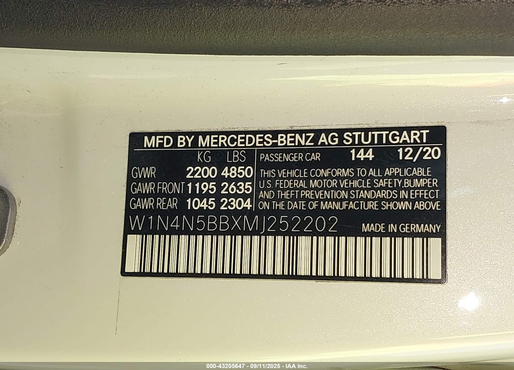 2021 MERCEDES-BENZ GLA-CLASS VIN: W1N4N5BBXMJ252202