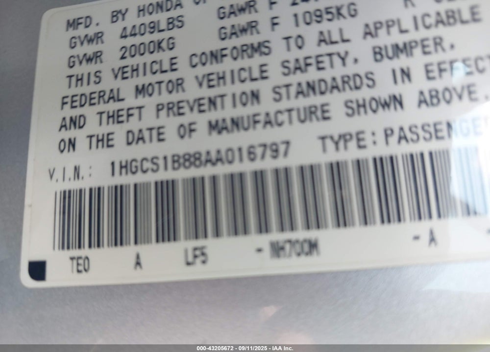 2010 HONDA ACCORD 2.4 EX-L VIN: 1HGCS1B88AA016797