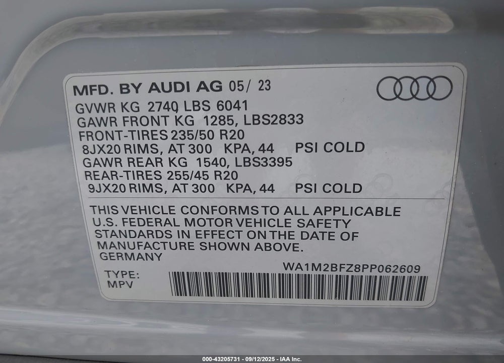 2023 AUDI Q4 E-TRON VIN: WA1M2BFZ8PP062609