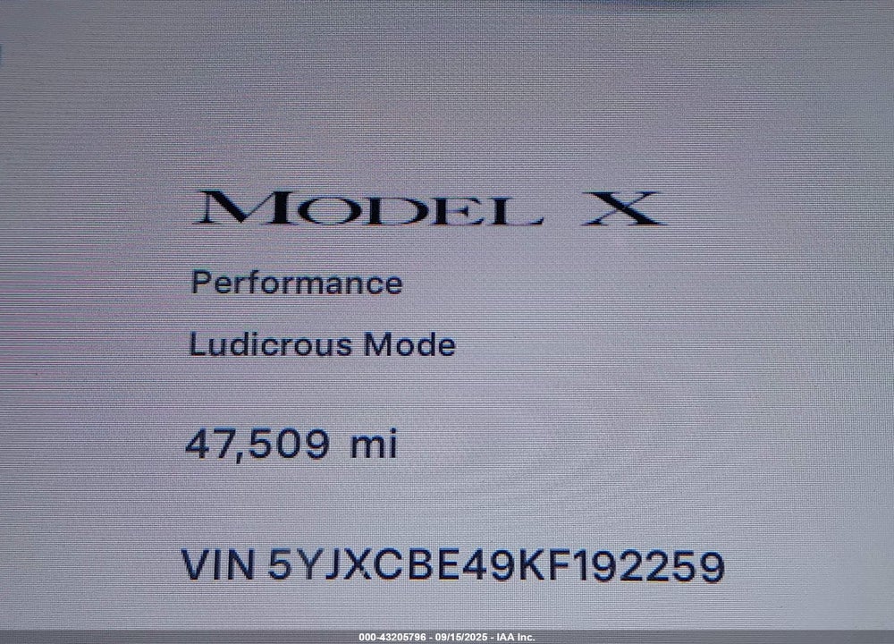 2019 TESLA MODEL X VIN: 5YJXCBE49KF192259