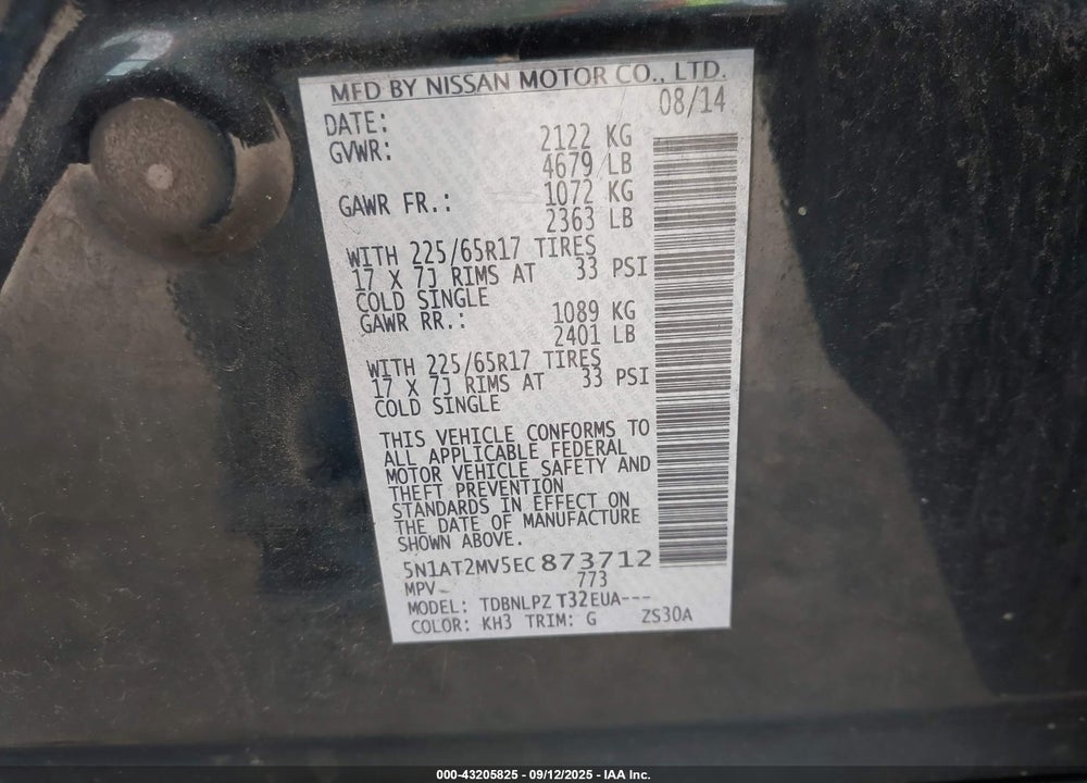 2014 NISSAN ROGUE VIN: 5N1AT2MV5EC873712
