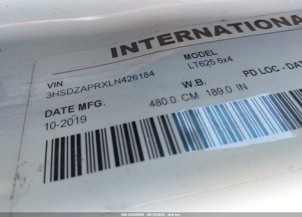 2020 INTERNATIONAL LT VIN: 3HSDZAPRXLN426184