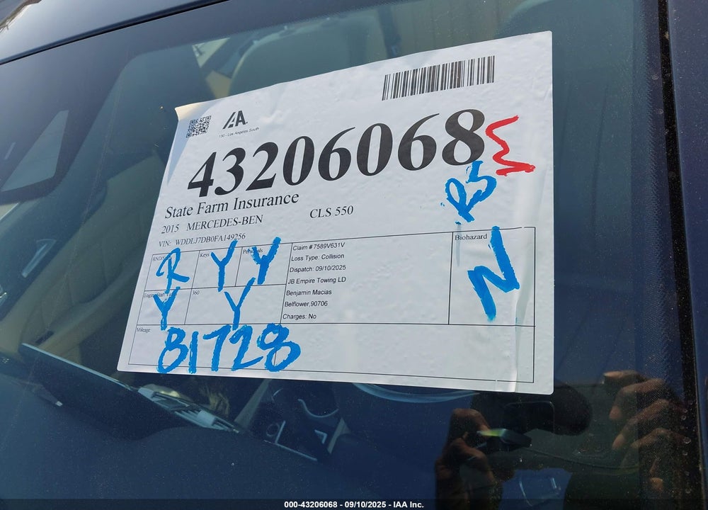 2015 MERCEDES-BENZ CLS CLASS VIN: WDDLJ7DB0FA149256