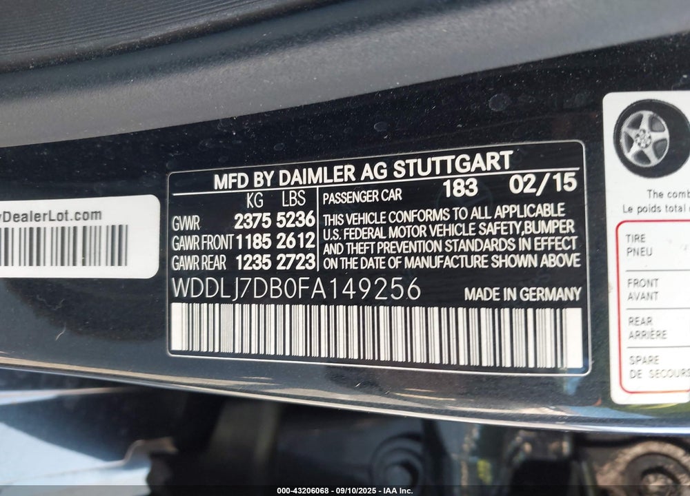 2015 MERCEDES-BENZ CLS CLASS VIN: WDDLJ7DB0FA149256