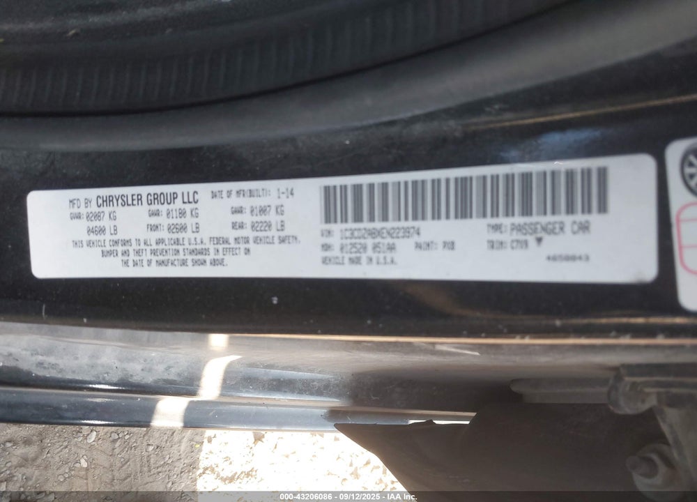 2014 DODGE AVENGER VIN: 1C3CDZABXEN223974