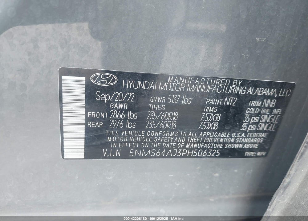 2023 HYUNDAI SANTA FE VIN: 5NMS64AJ3PH506325