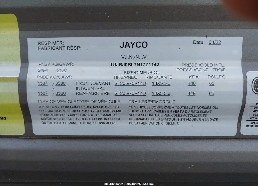 2022 JAYCO JAYFL184BH VIN: 1UJBJ0BL7N17Z1142
