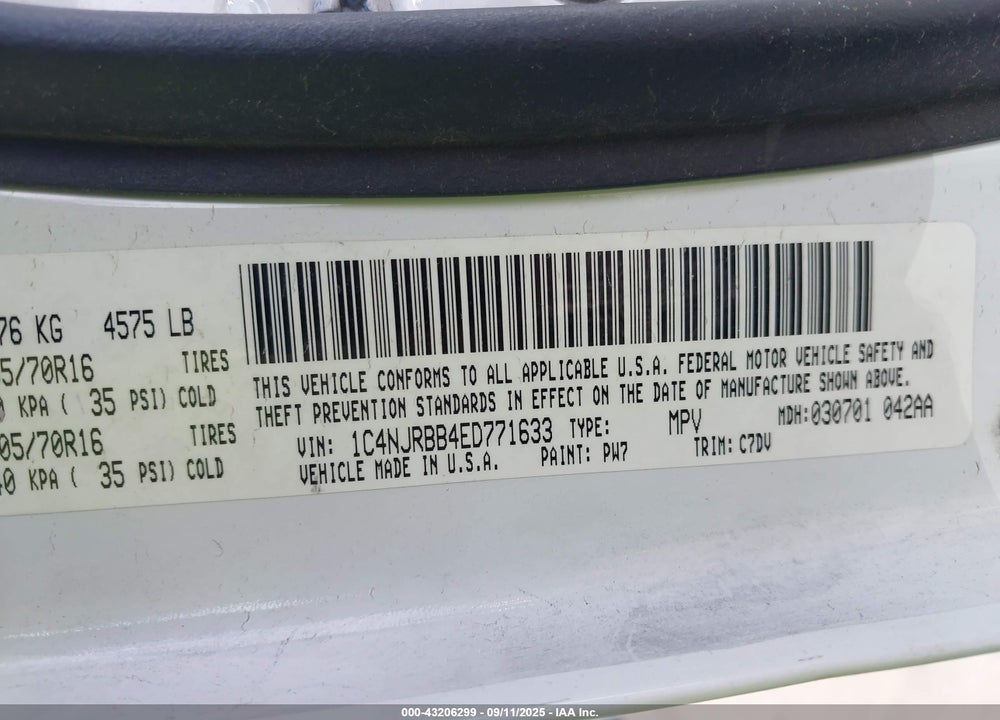 2014 JEEP PATRIOT VIN: 1C4NJRBB4ED771633