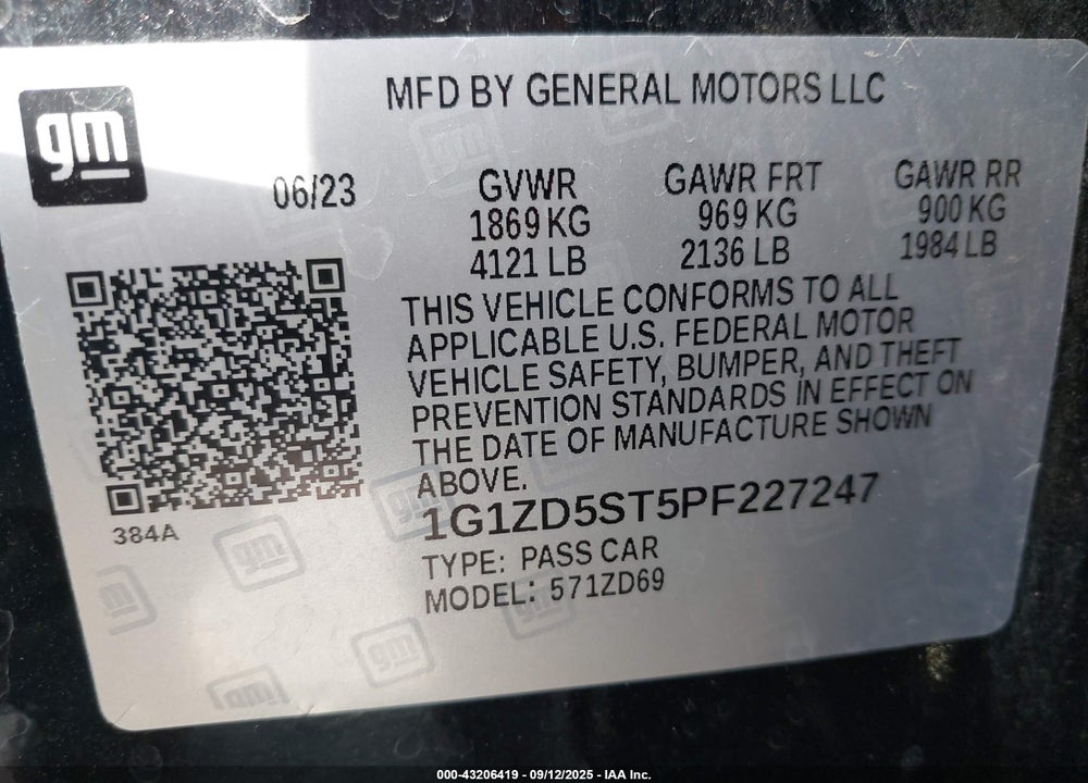 2023 CHEVROLET MALIBU VIN: 1G1ZD5ST5PF227247